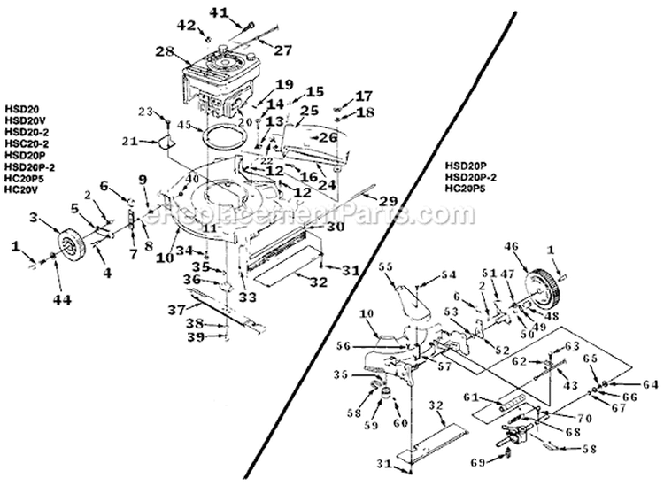 Page B Diagram and Parts List for HC20V UT-30168 Homelite Lawn Mower