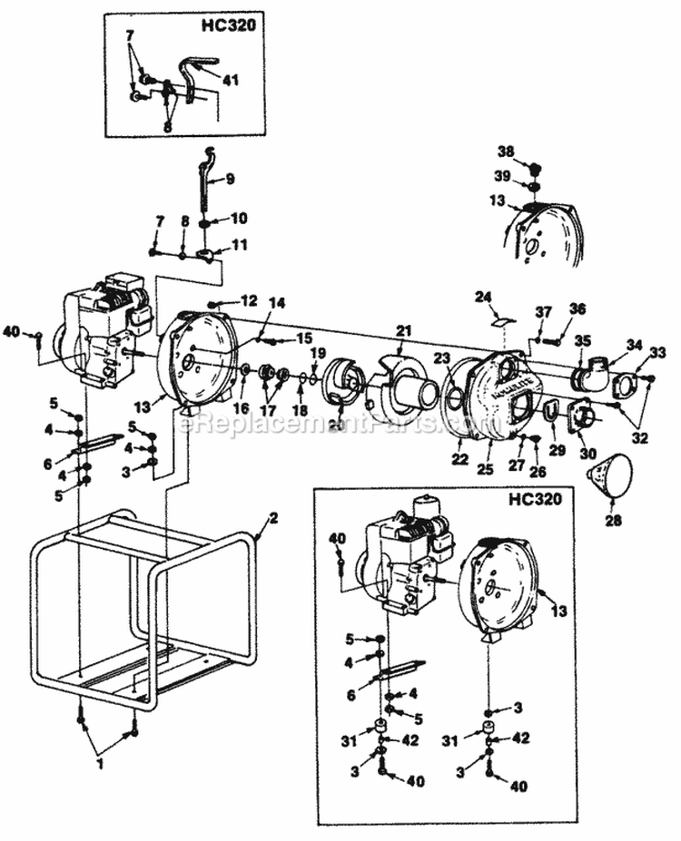 Pump Diagram and Parts List for HC520 UT-01598 Homelite Water Pump