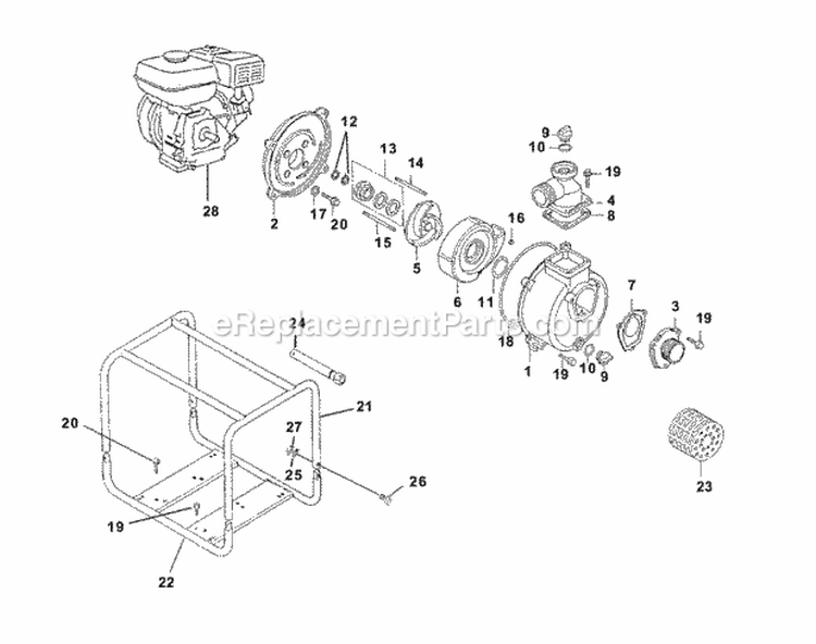 Pump Diagram and Parts List for HCP420 UT-01609 Homelite Water Pump