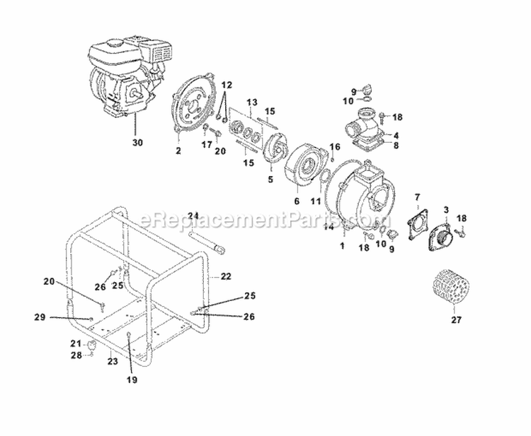 Pump Diagram and Parts List for HCP630 UT-01610 Homelite Water Pump