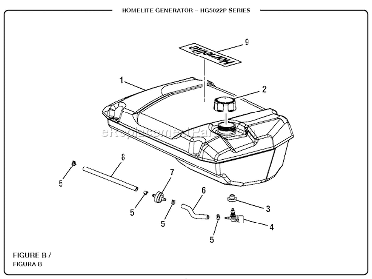 Page B Diagram and Parts List for HG5022P  Homelite Generator