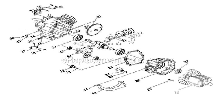 Crankcase Assembly Diagram and Parts List for HG6000  Homelite Generator