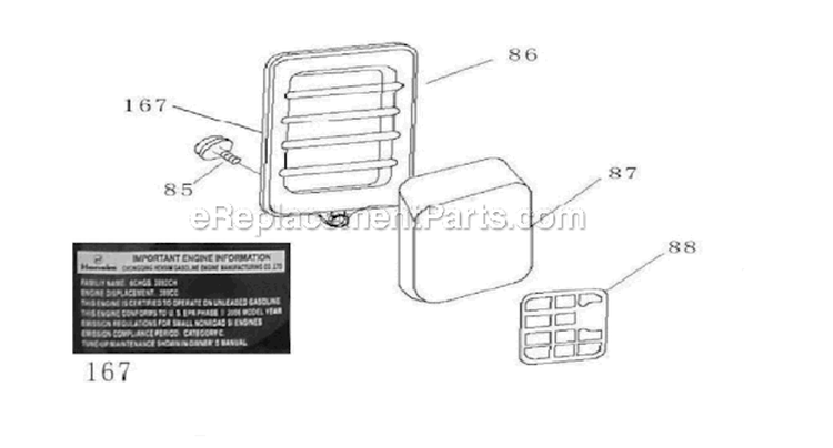 Air Cleaner Diagram and Parts List for HG6000  Homelite Generator
