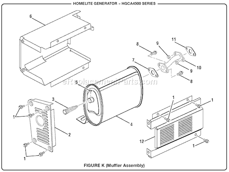Page K Diagram and Parts List for HGCA4500  Homelite Generator