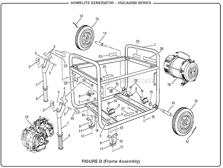 Page D Diagram and Parts List for HGCA4500  Homelite Generator