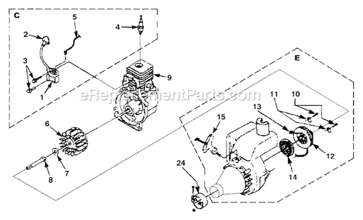 Page D Diagram and Parts List for HLT15 UT-20602-A Homelite Trimmer
