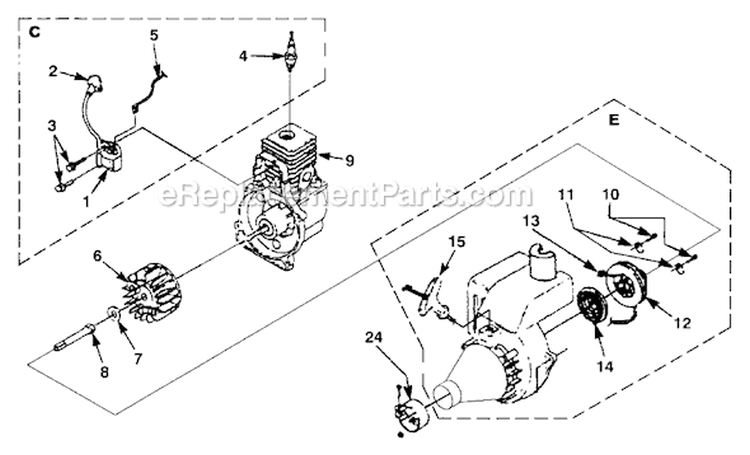 Page D Diagram and Parts List for HLT15 UT-20602-B Homelite Trimmer