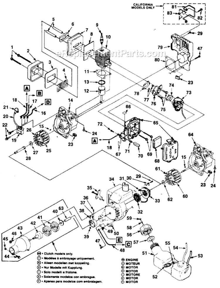 Page B Diagram and Parts List for HLT17C UT-20596-A Homelite Trimmer