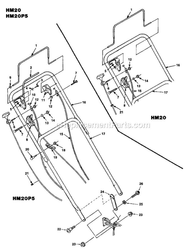 Page B Diagram and Parts List for HM20P5 UT-30153 Homelite Lawn Mower