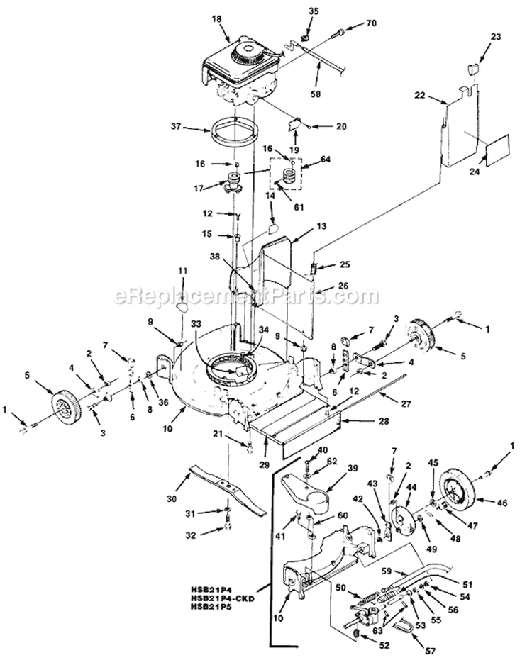 Page D Diagram and Parts List for HSB21P4CKD UT-30163 Homelite Lawn Mower