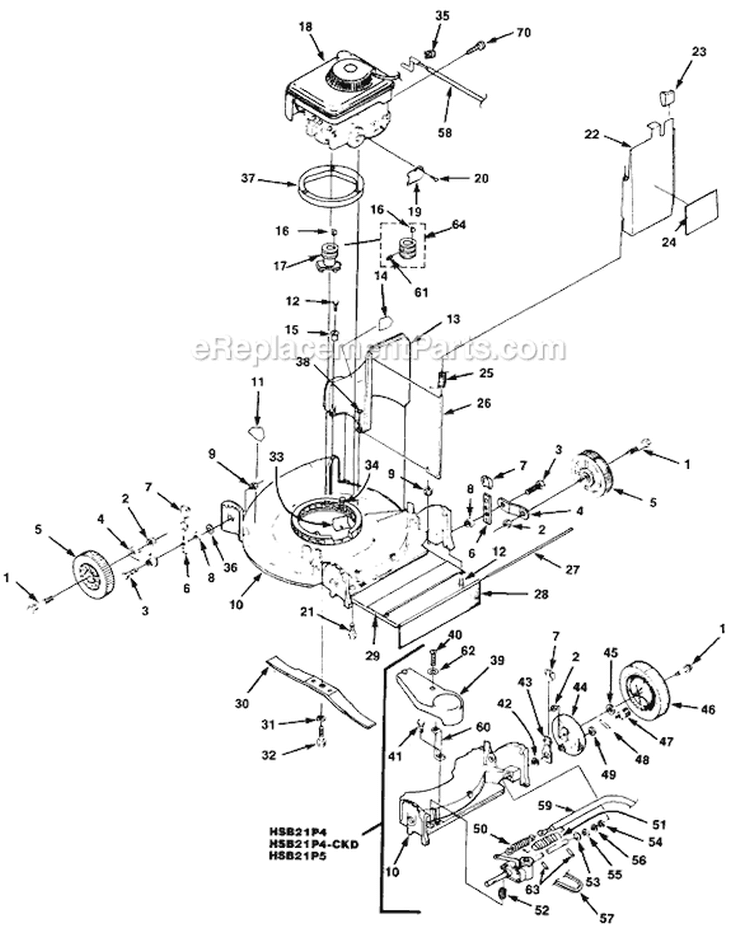 Page D Diagram and Parts List for HSB21P5 UT-30155-A Homelite Lawn Mower