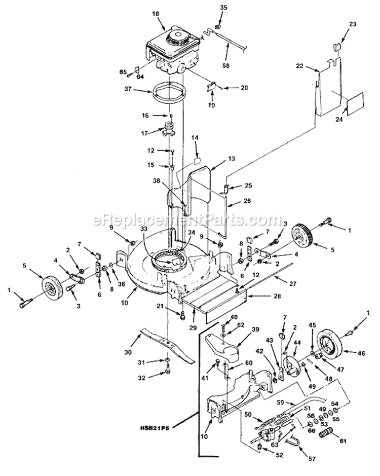 Page D Diagram and Parts List for HSB21P5 UT-30516 Homelite Lawn Mower