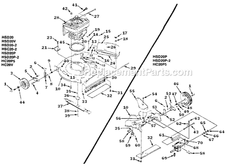 Page B Diagram and Parts List for HSC202 UT-30144-A Homelite Lawn Mower