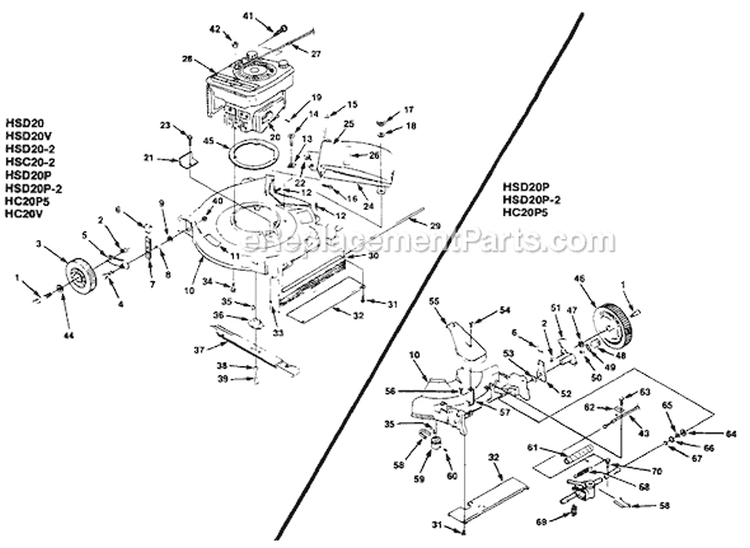 Page B Diagram and Parts List for HSD202 UT-30142-A Homelite Lawn Mower