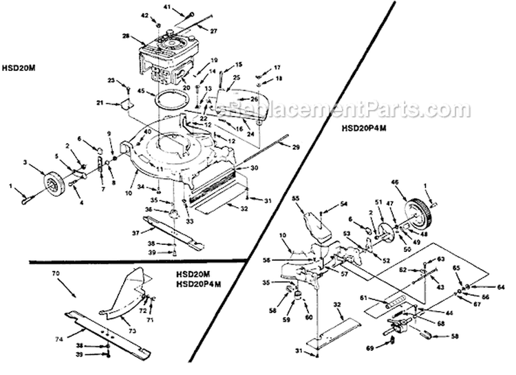 Page B Diagram and Parts List for HSD20M UT-30165 Homelite Lawn Mower