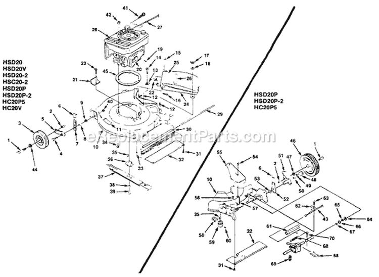 Page C Diagram and Parts List for HSD20P2 UT-30143-A Homelite Lawn Mower