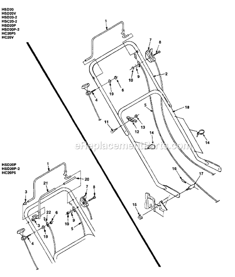 Page B Diagram and Parts List for HSD20P UT-30152-A Homelite Lawn Mower