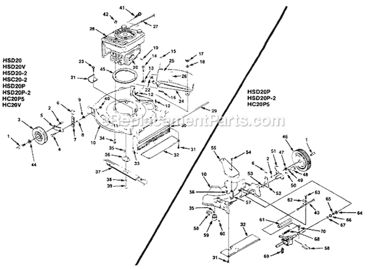 Page C Diagram and Parts List for HSD20P UT-30152-A Homelite Lawn Mower