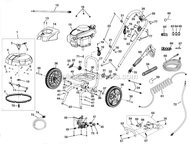 Page A Diagram and Parts List for HU80833A  Homelite Pressure Washer