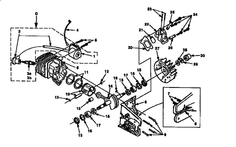 Engine Internal Diagram and Parts List for 240-UT10633 A-B Homelite Chainsaw