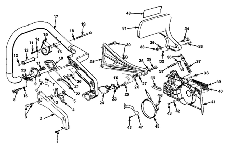 Handles And Chain Brake Diagram and Parts List for 290 UT-10661 Homelite Chainsaw