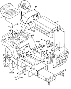 Cowling, Rear Fender And Seat Assembly Diagram and Parts List for YT12 UT-33009 Homelite Lawn Tractor