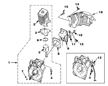 Engine Internal Diagram and Parts List for HB251YV UT-08078-R Homelite Leaf Blower / Vacuum