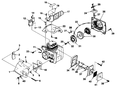 Starter, Muffler And Handguard Diagram and Parts List for 410SL UT-10587-B Homelite Chainsaw