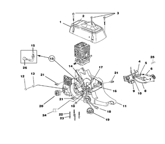 Engine Housing - Fuel Tank - Oil Tank Diagram and Parts List for 20AV UT-10771-A Homelite Chainsaw
