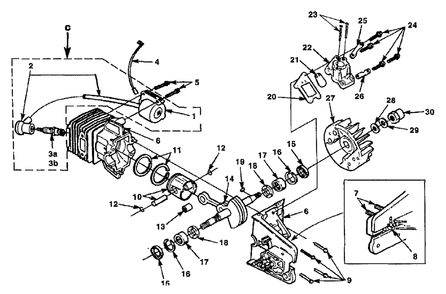 Engine Internal Diagram and Parts List for CS3916 UT-10735-R Homelite Chainsaw