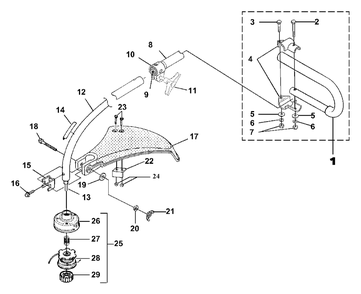Shaft - Spool And String - Grass Deflector Diagram and Parts List for ST525 UT-15177 Homelite Trimmer