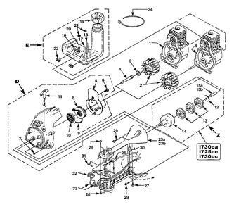 Handle, Clutch And Starter Diagram and Parts List for I630CD UT-20627 Homelite Trimmer