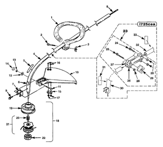 Head And Shafts Assembly Diagram and Parts List for I725CE UT-20626 Homelite Trimmer