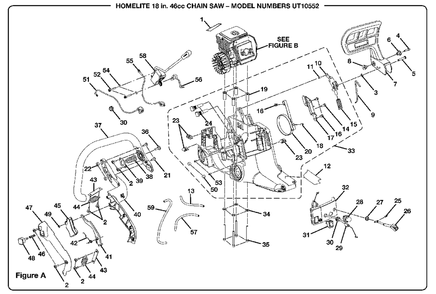 Figure A Diagram and Parts List for SUPER2 UT-10552 Homelite Chainsaw