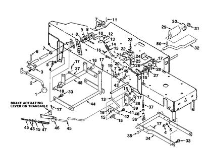 Lift, Brake And Clutch Linkage Diagram and Parts List for LTX11 UT-33005-A Homelite Lawn Tractor