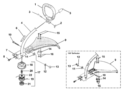 Shaft - Spool And String - Grass Deflector Diagram and Parts List for ST155ICKD UT-20746 Homelite Trimmer