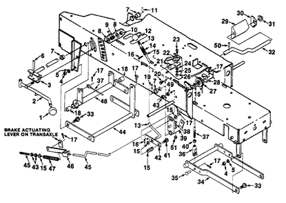 Lift, Brake And Clutch Linkage Diagram and Parts List for LTX12 UT-33005-D Homelite Lawn Tractor