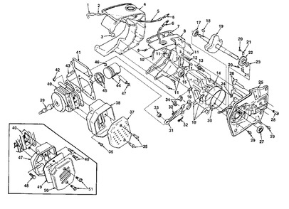 Engine Internals And Muffler Diagram and Parts List for SUPEREZAO UT-10537-A Homelite Chainsaw
