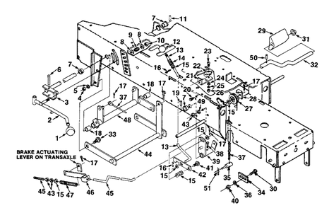 Lift, Brake And Clutch Linkage Diagram and Parts List for YT12 UT-33009 Homelite Lawn Tractor