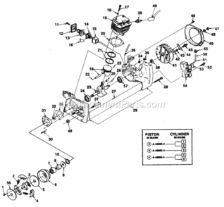 Clutch_Engine_Internals_And_Ignition Diagram and Parts List for UT-05028  Homelite Chainsaw