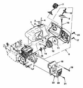 Starter_Tank_And_Muffler Diagram and Parts List for UT-05055-A  Homelite Chainsaw