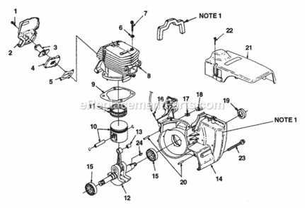 Engine_Internal Diagram and Parts List for UT-05073  Homelite Chainsaw