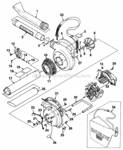 Blower Diagram and Parts List for UT-08008 HB180V Homelite Leaf Blower / Vacuum