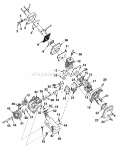 Engine Diagram and Parts List for UT-08018 HB100 Homelite Leaf Blower / Vacuum