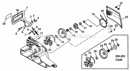 Clutch_And_Chain_Brake Diagram and Parts List for UT-10700-B  Homelite Chainsaw