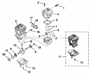 Engine_Internal Diagram and Parts List for UT-10760  Homelite Chainsaw