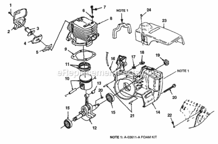 Engine_Internal Diagram and Parts List for UT-10810  Homelite Chainsaw