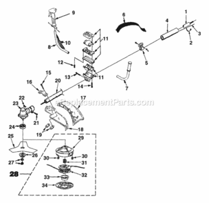 Handle-Throttle-Driveshaft-Gearhead-Stringhead-Deflector-Blade-Harness Diagram and Parts List for UT-15091-F  Homelite Trimmer
