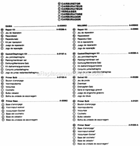 Carburetor Diagram and Parts List for UT-20595  Homelite Trimmer