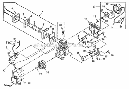 Part Location Diagram of A040171A Homelite Crankcase Cover